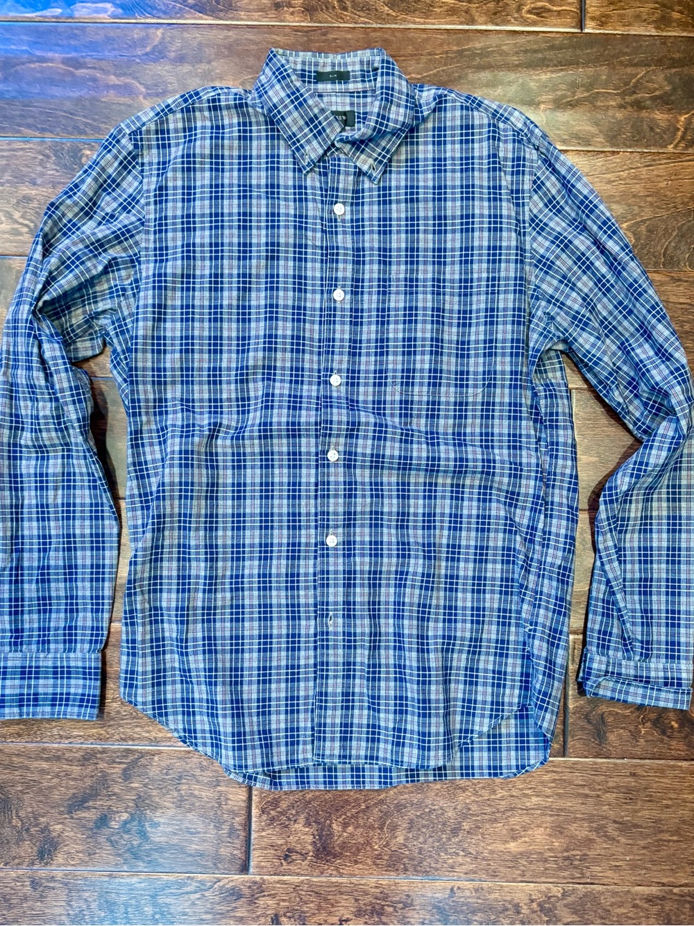J. Crew Blue and Grey Plaid Button-Down Shirt